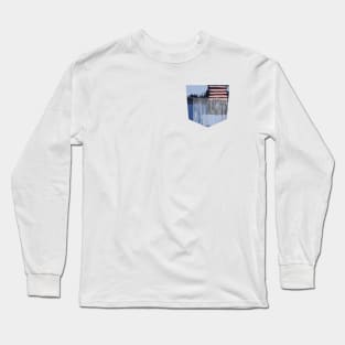 Pocket - Abstract Striped Geo Blue Long Sleeve T-Shirt